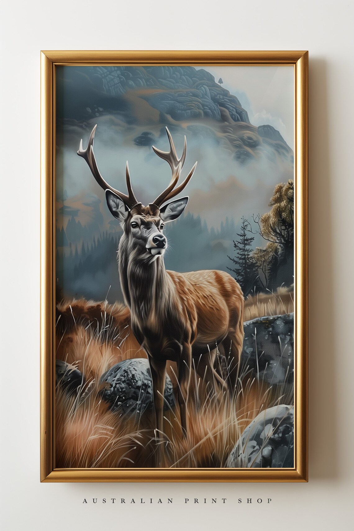 Majestic Red Deer Stag Misty Highland Moor Antlers Wildlife Poster - Image 6