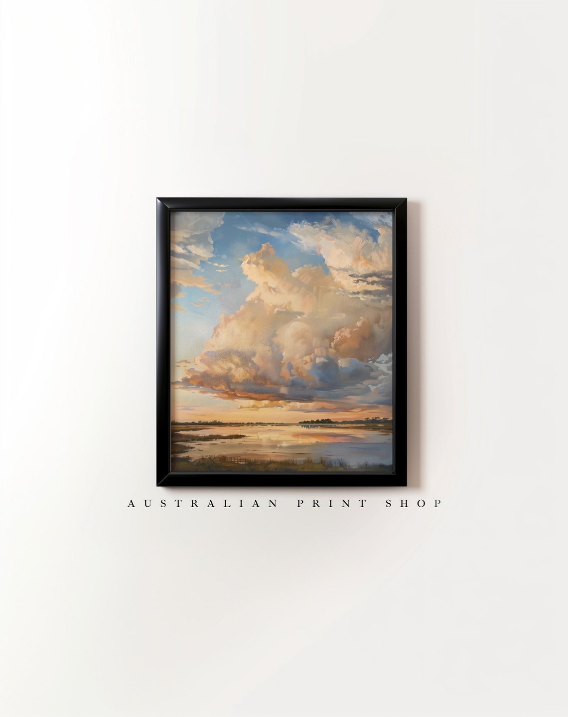Cloudy Summer Sky Painting Neutral Farmhouse Decor Print Nursery Art Cloud Art Lake Sunset Print Summer Sunrise Artwork - Image 3