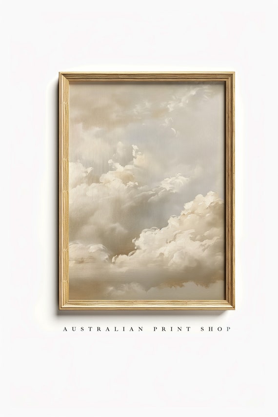 Soft Neutral Clouds Painting Vintage Modern Wall Art Farmhouse Decor Cottage Decor Minimalist Style