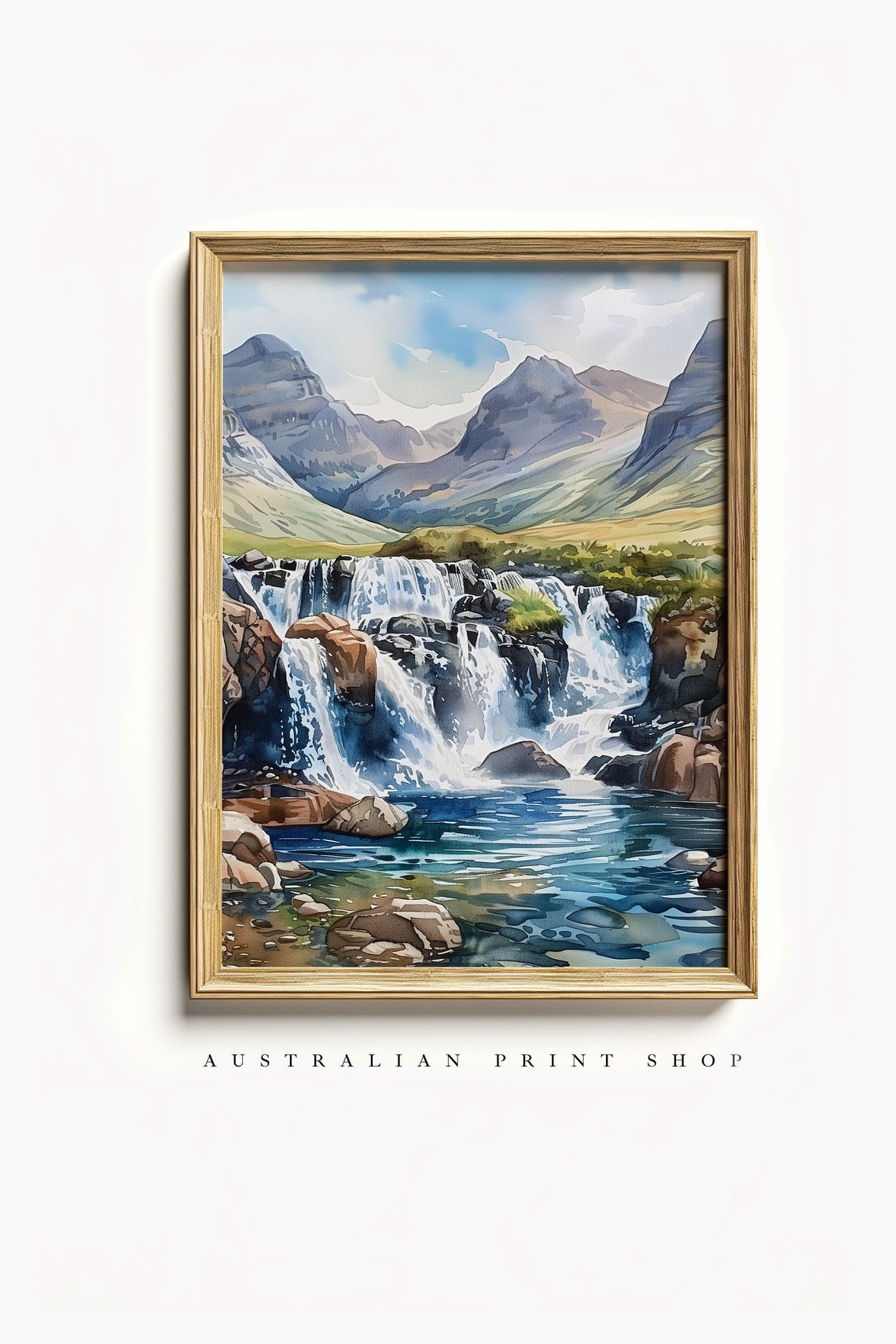 Fairy Pools Watercolor Art Highlands Art Print Mountain Landscape Print Waterfall Painting
