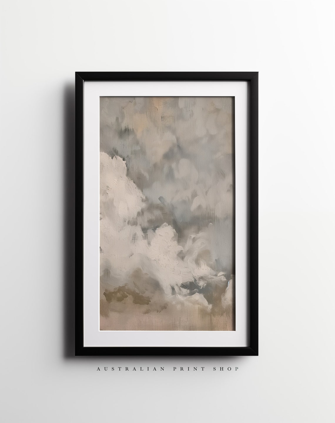 Vintage Cloud Painting Muted Oil Painting Neutral Wall Art Antique Grey Tones - Image 7