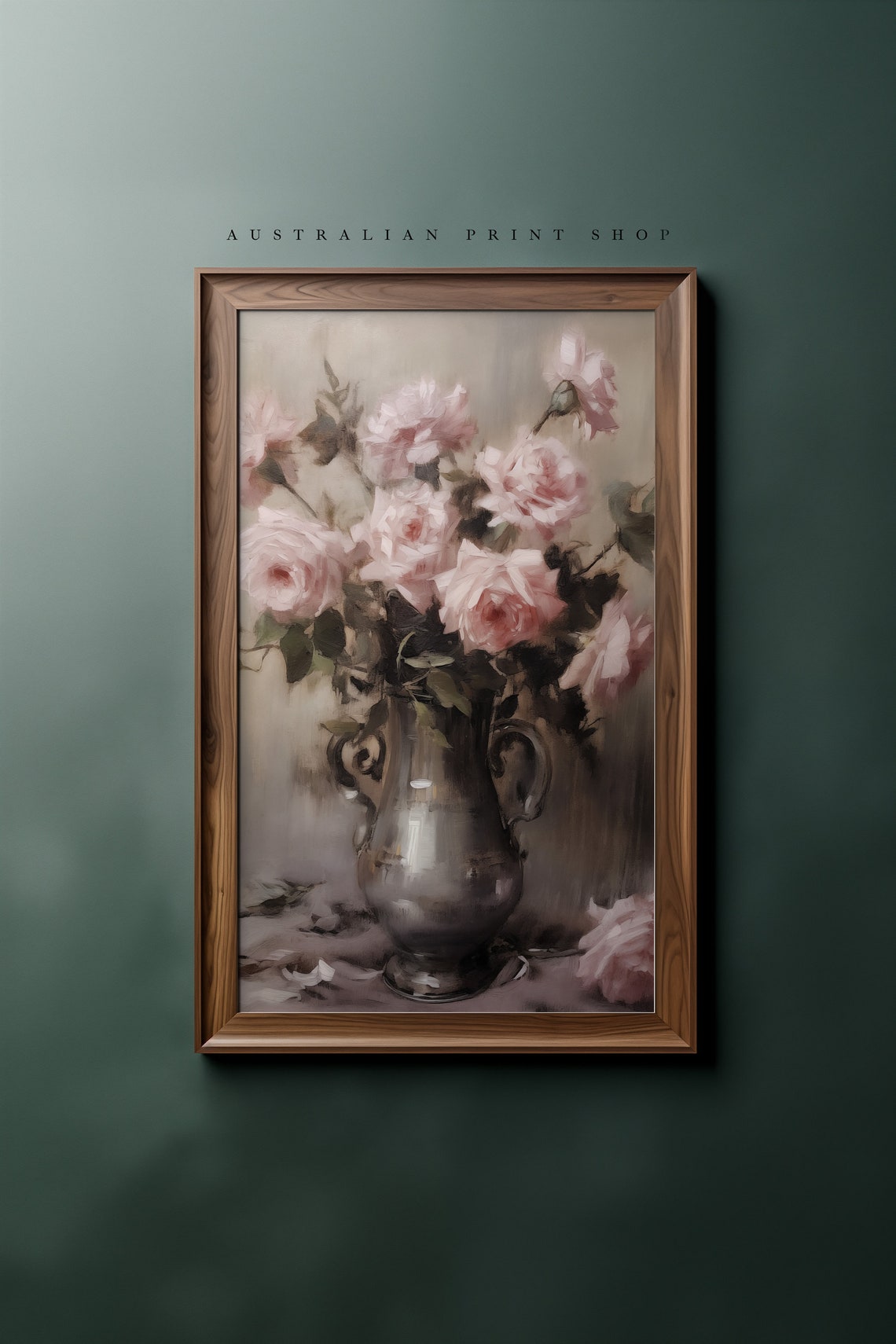 Vintage Pink Rose Oil Painting Neutral Moody Flower Print Wall Art Rose Flower Wall Decor - Image 3