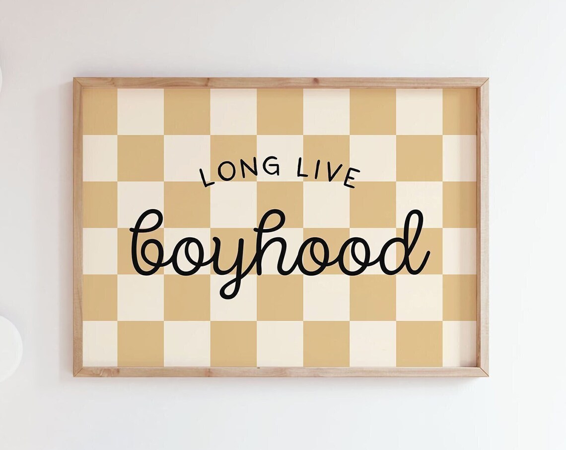 Long Live Boyhood Kids Room Checkerboard Art Print