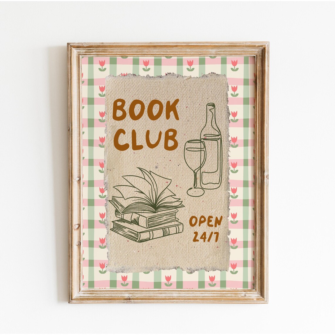 Cozy Vintage Book Club Wine Books Reading Nook Open 24/7 Poster - Image 5