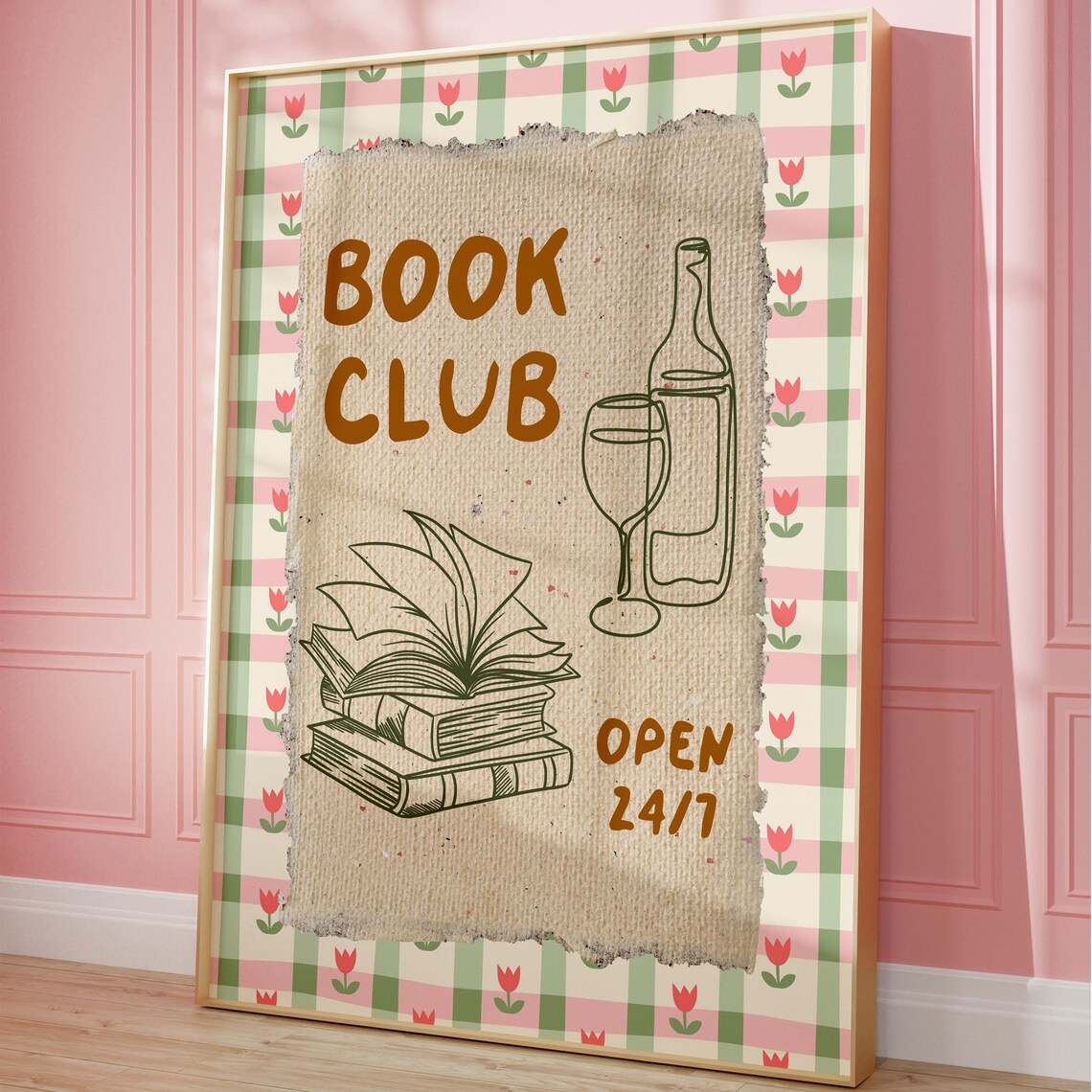 Cozy Vintage Book Club Wine Books Reading Nook Open 24/7 Poster