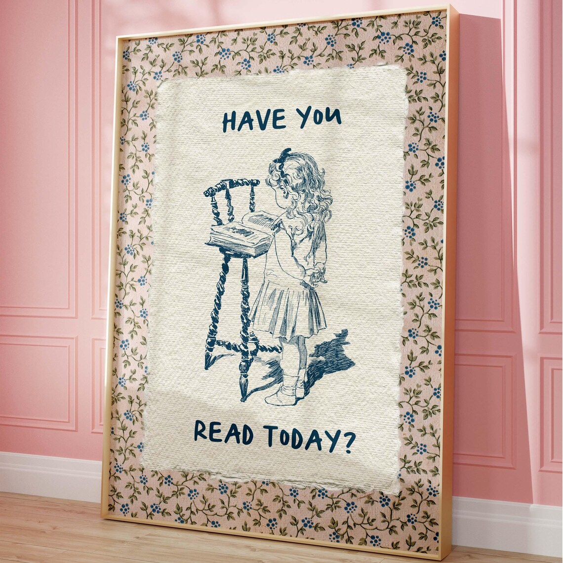 Have You Read Today Girl Reader Floral Border Nursery Art Poster - Image 4