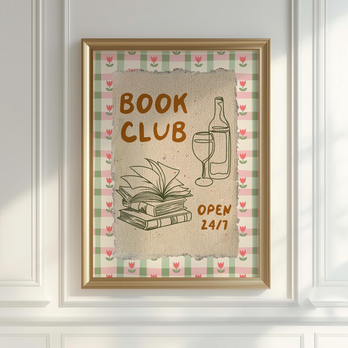 Cozy Vintage Book Club Wine Books Reading Nook Open 24/7 Poster - Image 2