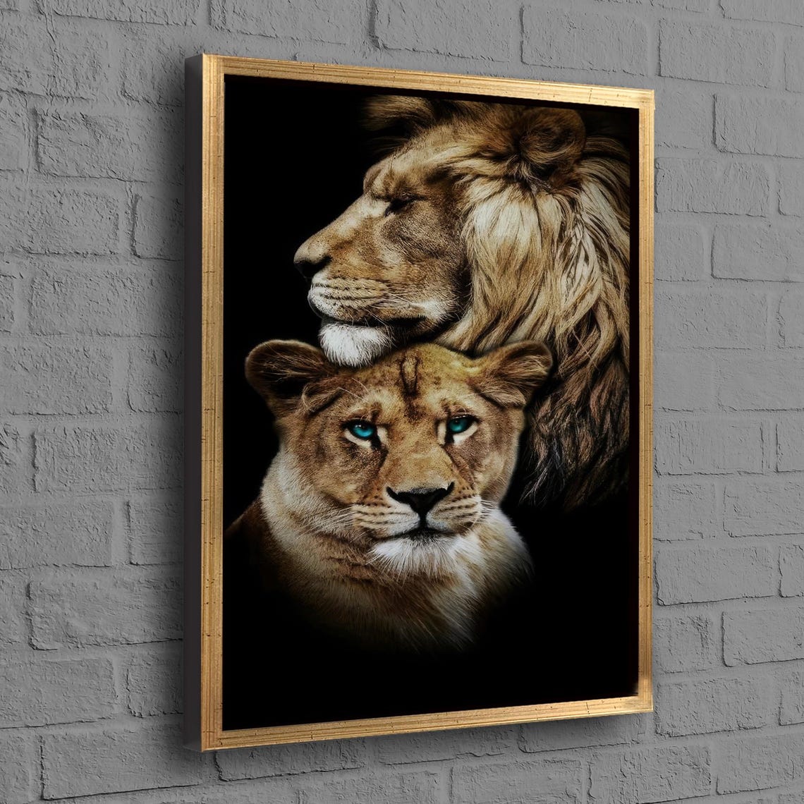 Animal Wall Art Baby Boy Gift Personalized Lions Canvas Prints Lion Couple Love Large