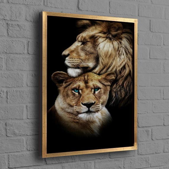 Animal Wall Art Baby Boy Gift Personalized Lions Canvas Prints Lion Couple Love Large