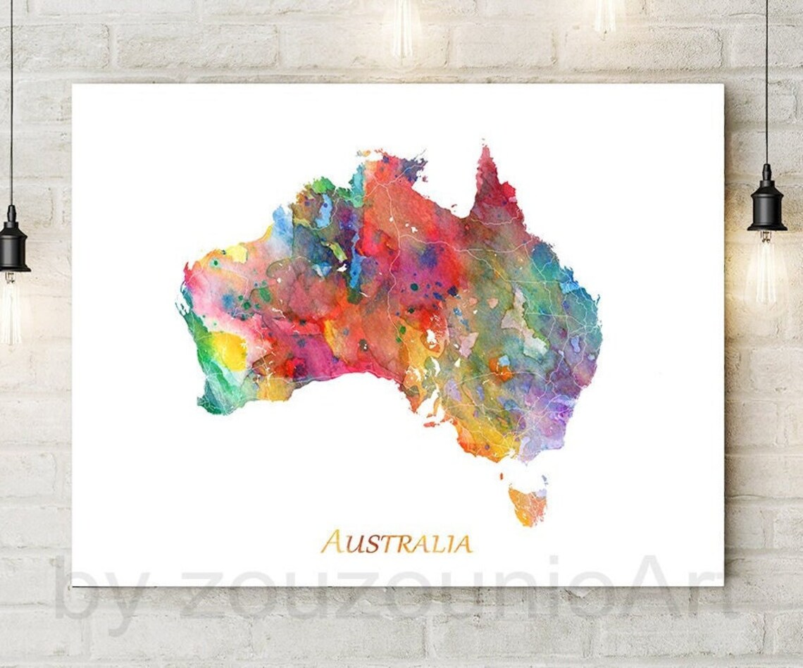 Australia Map Abstract Watercolor Travel Poster