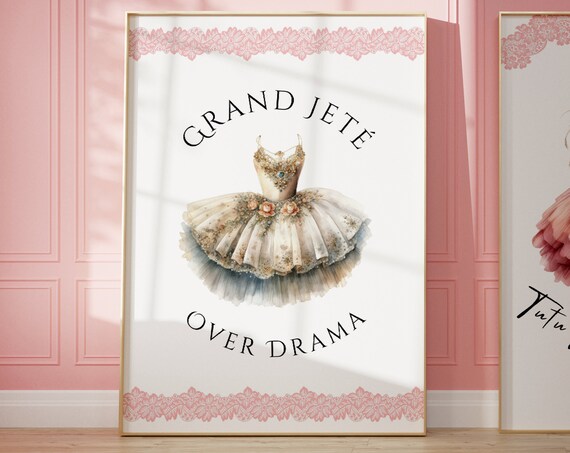 Grand Jete Over Drama Ballet Tutu Watercolor Balletcore Dancer Poster