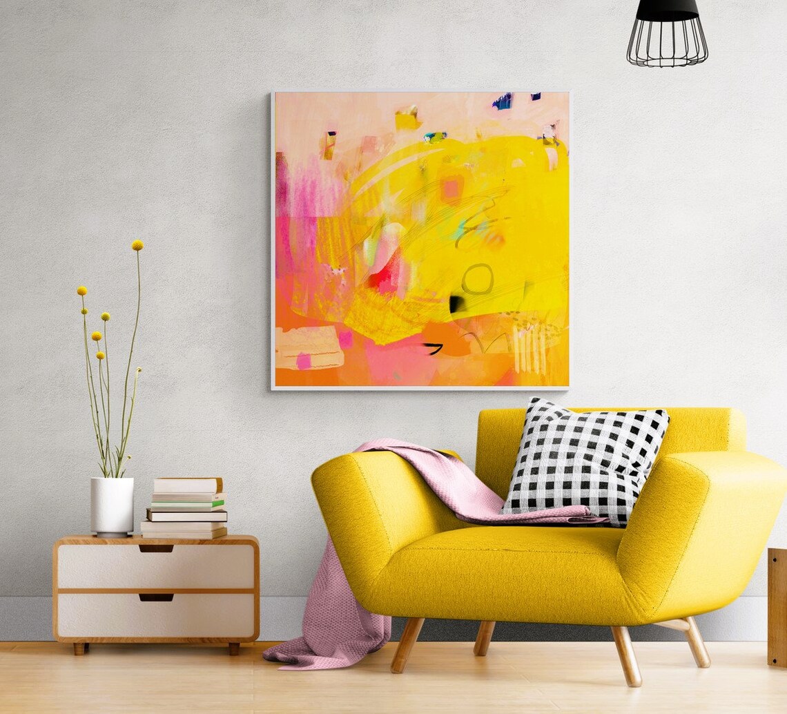 Abstract Yellow and Pink Painting Wall Art Print - Image 2