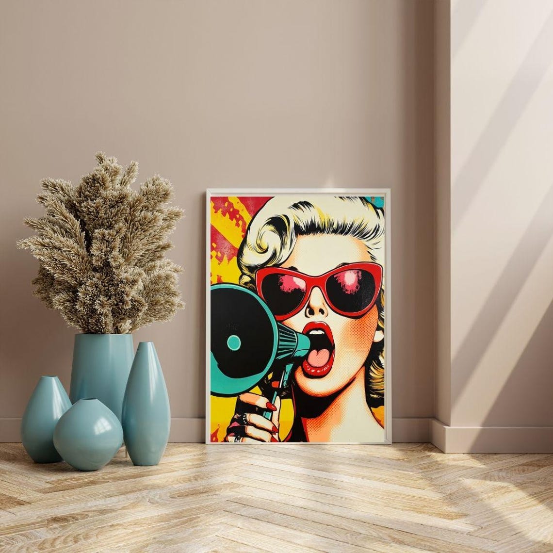 Retro Pop Art Woman With Megaphone Vibrant Modern Wall Art Bold Feminist Decor Colorful Statement Print - Image 3