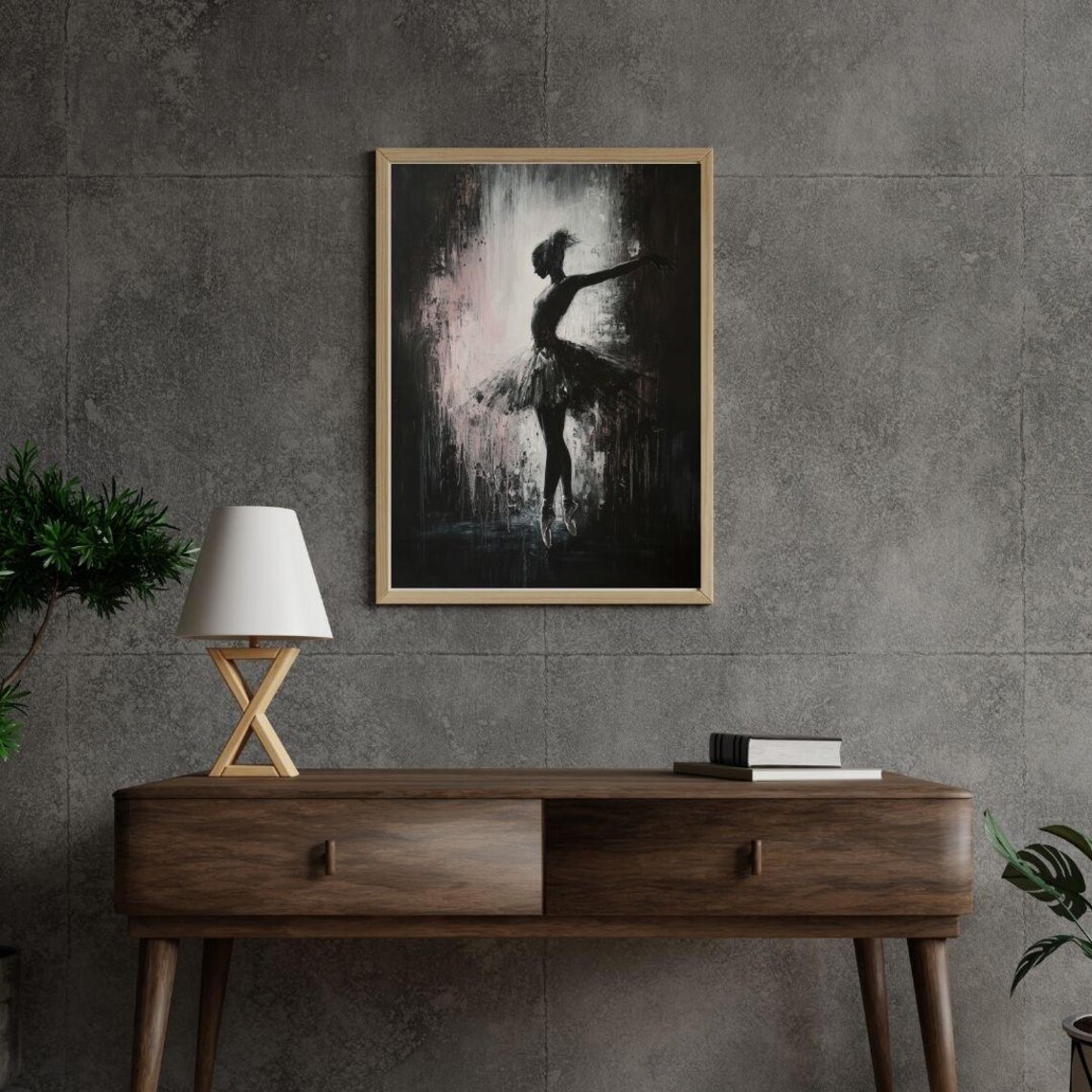 Elegant Ballerina Silhouette Dancing En Pointe Dark Dramatic Ballet Art Poster - Image 2