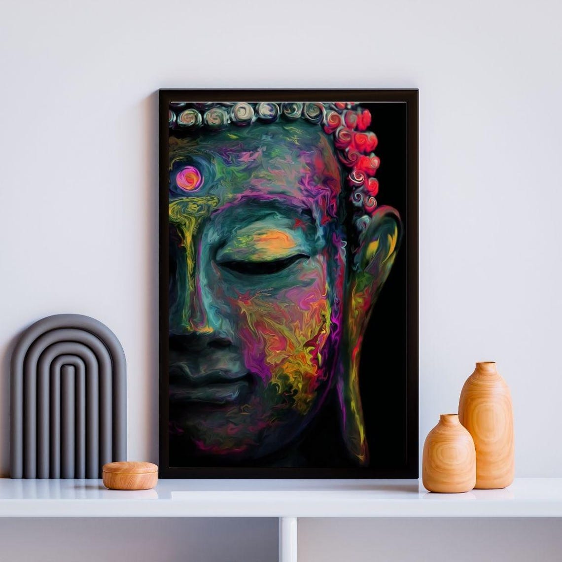 Colorful Abstract Buddha Face Portrait Vibrant Spiritual Zen Poster - Image 2