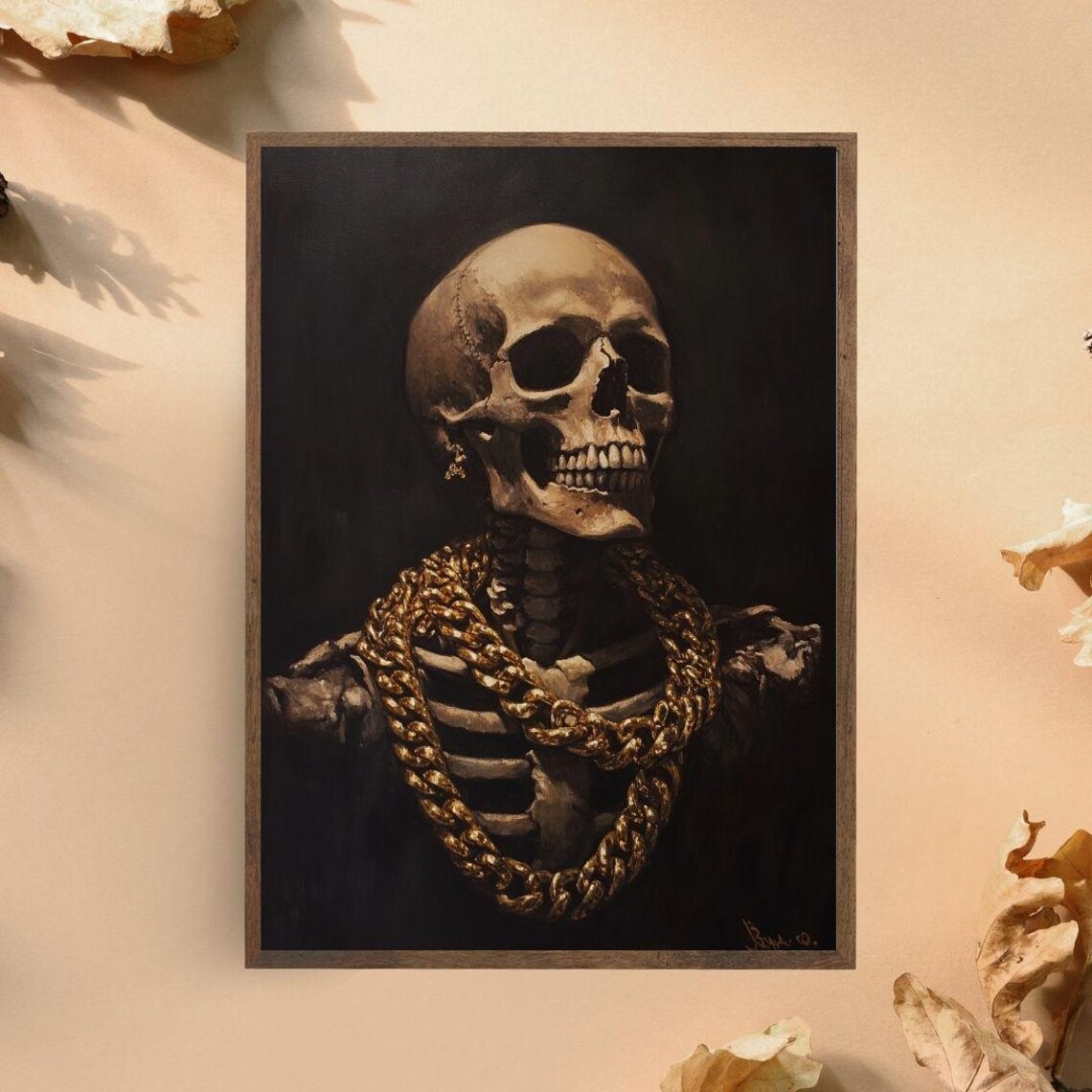 Gold Adorned Skeleton With Heavy Chain Dark Gothic Portrait Poster