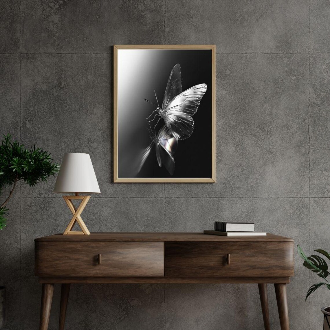 Silver Butterfly Reflection, Minimalist Wall Decor - Image 2