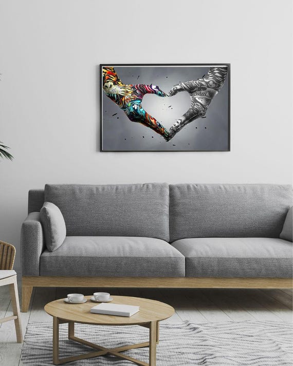Graffiti Hands Heart Art Vibrant Street Style Wall Decor Modern Love Symbol Print Bold Abstract Art For Home Or Office