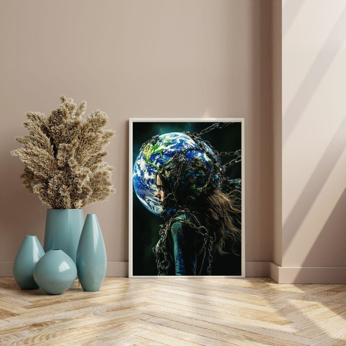 Earth Mother Chained Planet Surreal Environmental Portrait Art Poster - Image 3