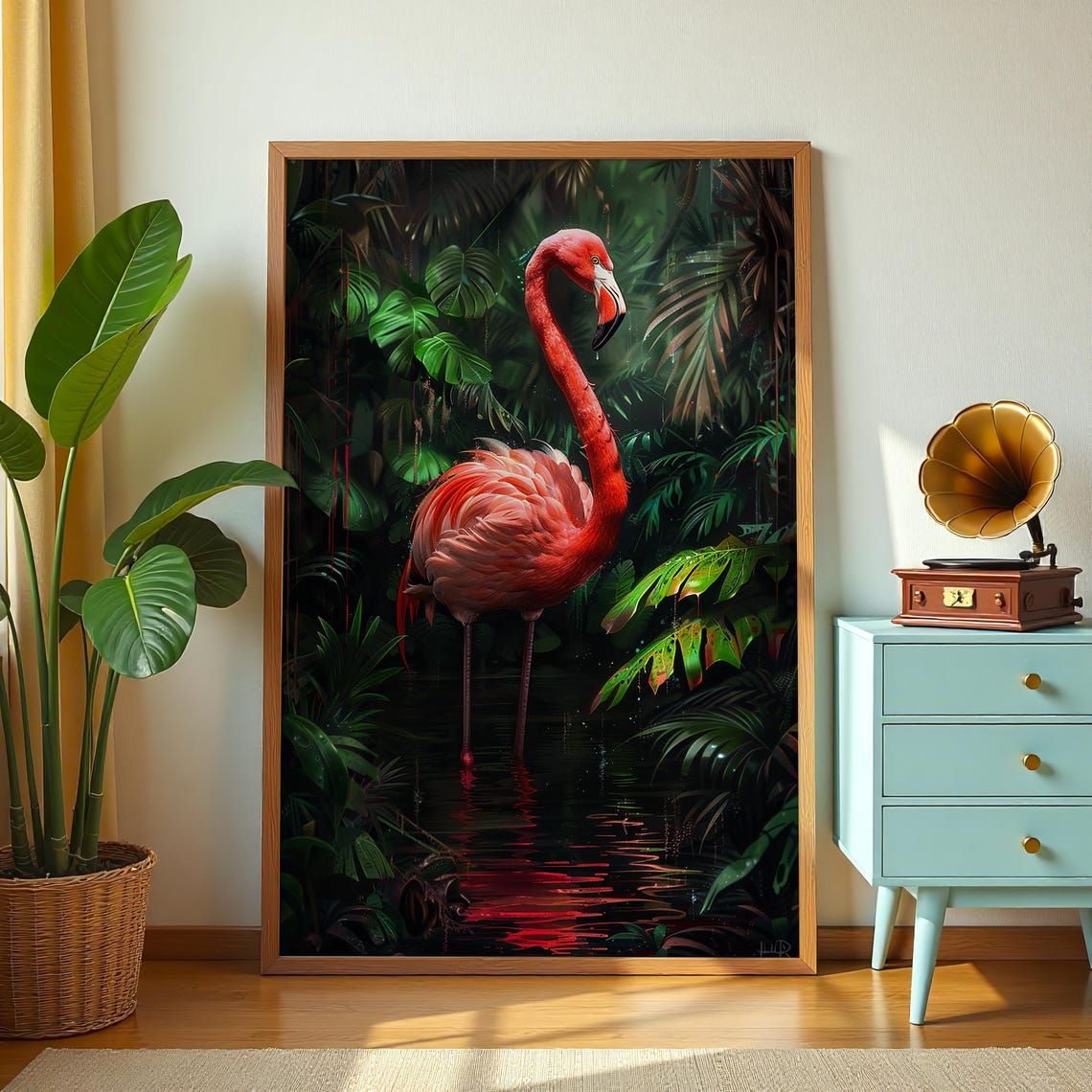 Tropical Flamingo Jungle Lagoon Vibrant Exotic Wildlife Poster - Image 2