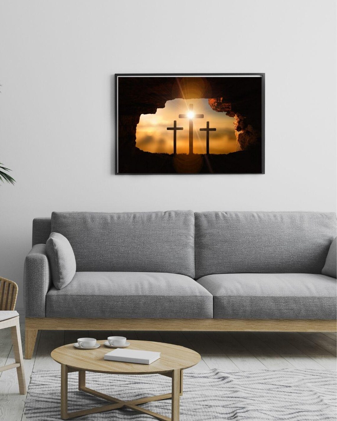 Easter Sunrise Three Crosses Print Empty Tomb Golden Light Christian Poster - Image 2