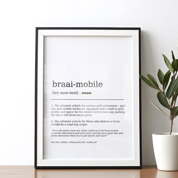 Funny Braai Mobile Definition Print South African Dictionary Wall Art Humor Decor Poster