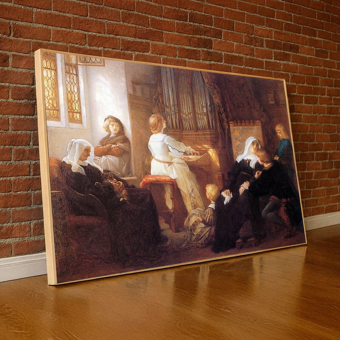Vintage Family Gathering Girl Playing Piano Classical Interior Poster