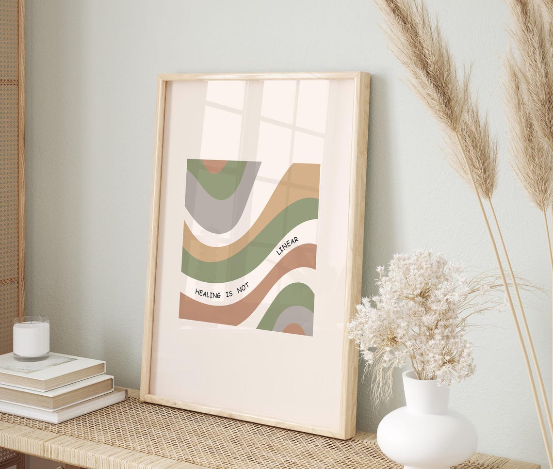 Healing Is Not Linear Earthy Abstract Retro Wavy Bands Poster - Image 3
