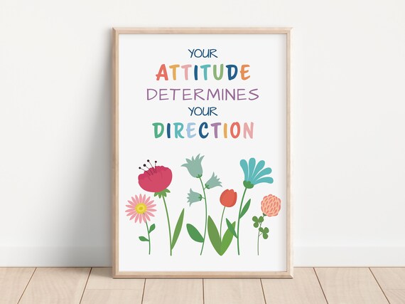 Your Attitude Determines Your Direction Rainbow Floral Quote Poster