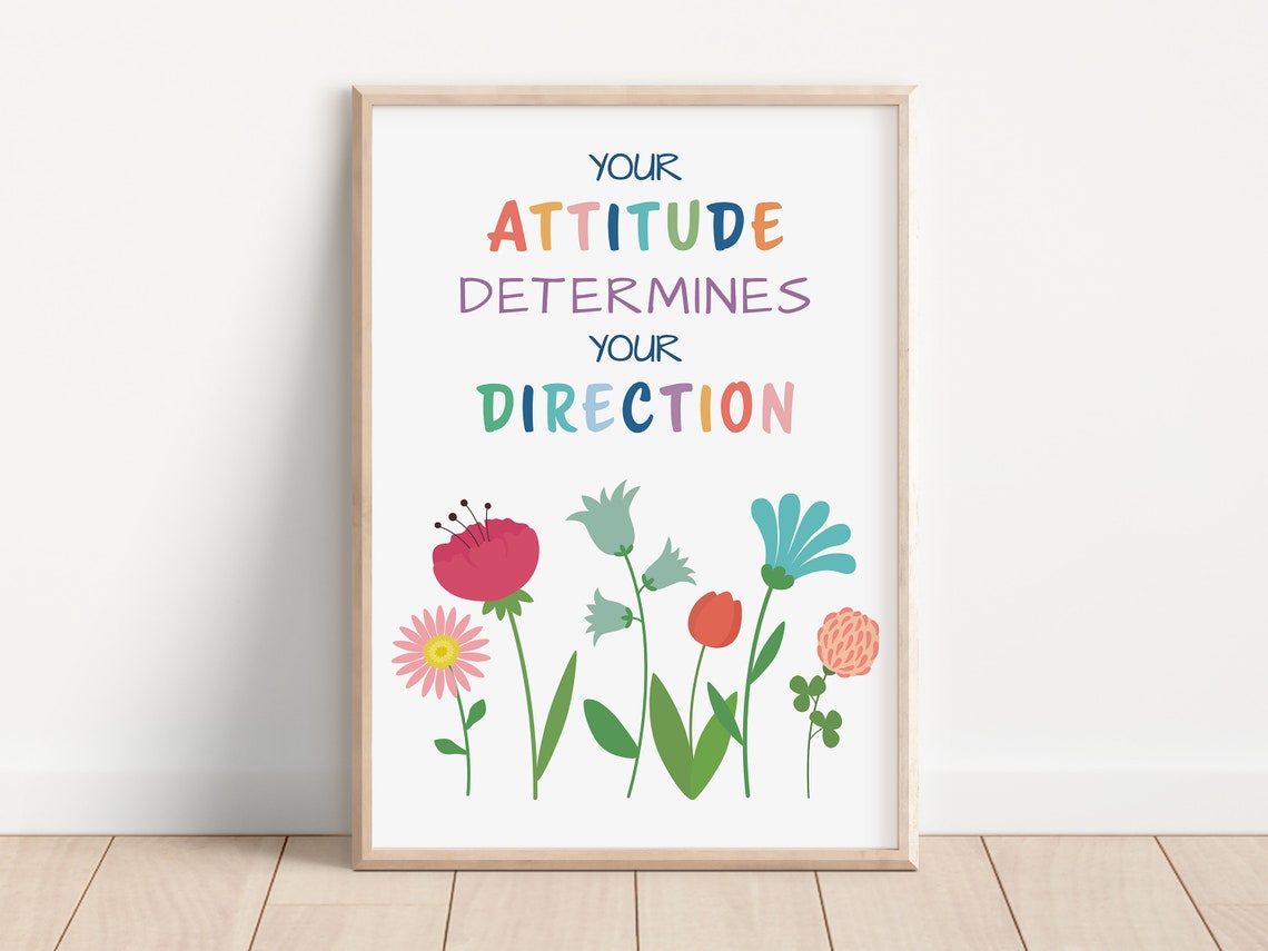 Your Attitude Determines Your Direction Rainbow Floral Quote Poster