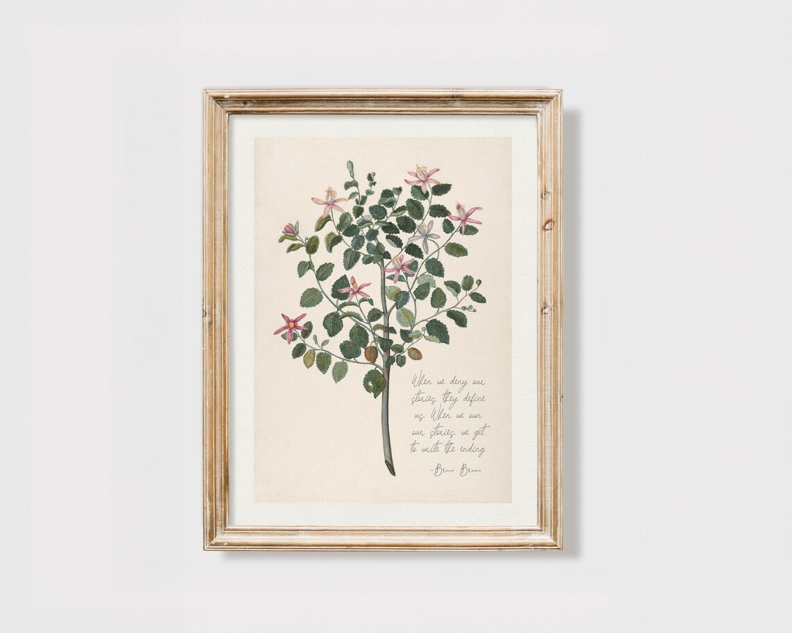 Brene Brown Own Our Stories Vintage Botanical Inspirational Poster