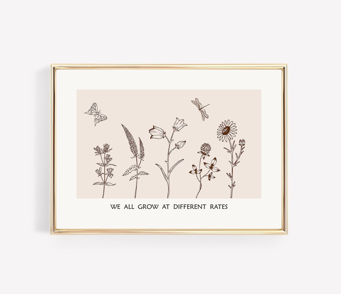 We All Grow At Different Rates Vintage Botanical Wildflowers Poster