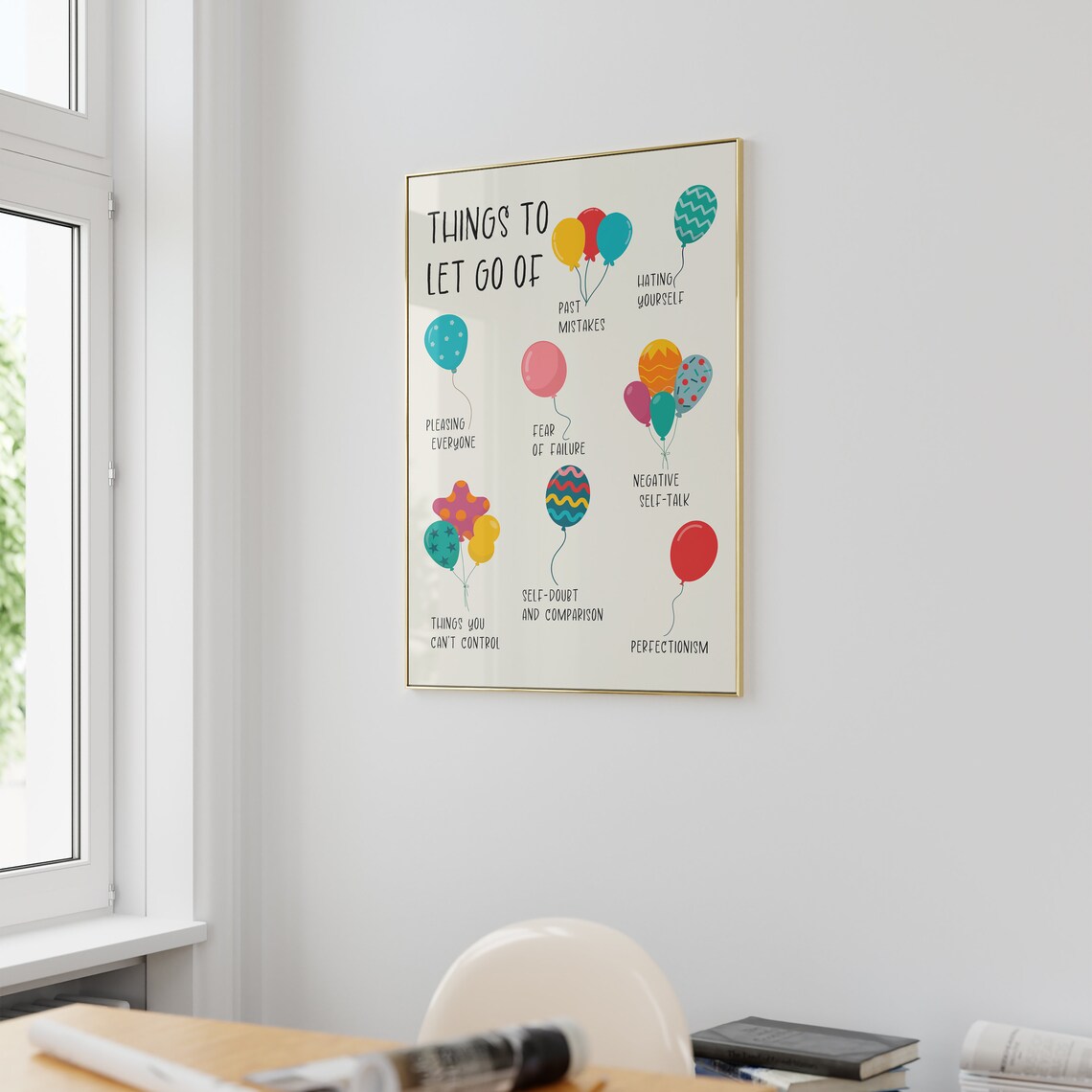 Things To Let Go Of Balloons Release Anxiety Self Talk Quote Poster - Image 2