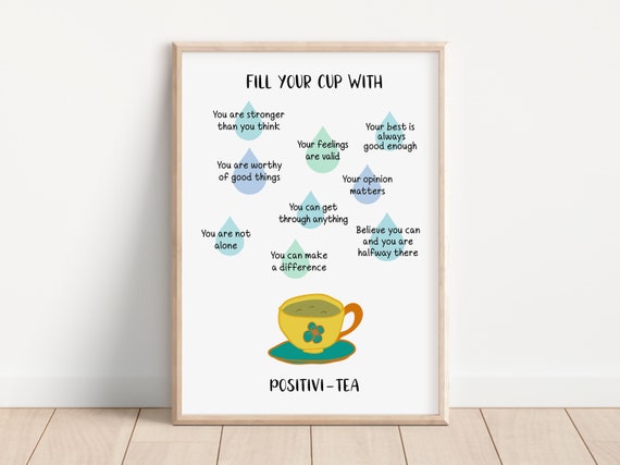 Positive Self Talk Poster Self Care Cbt Print School Counselor Tools Mental Health Cup Of Positivi Tea Therapist Wall Art