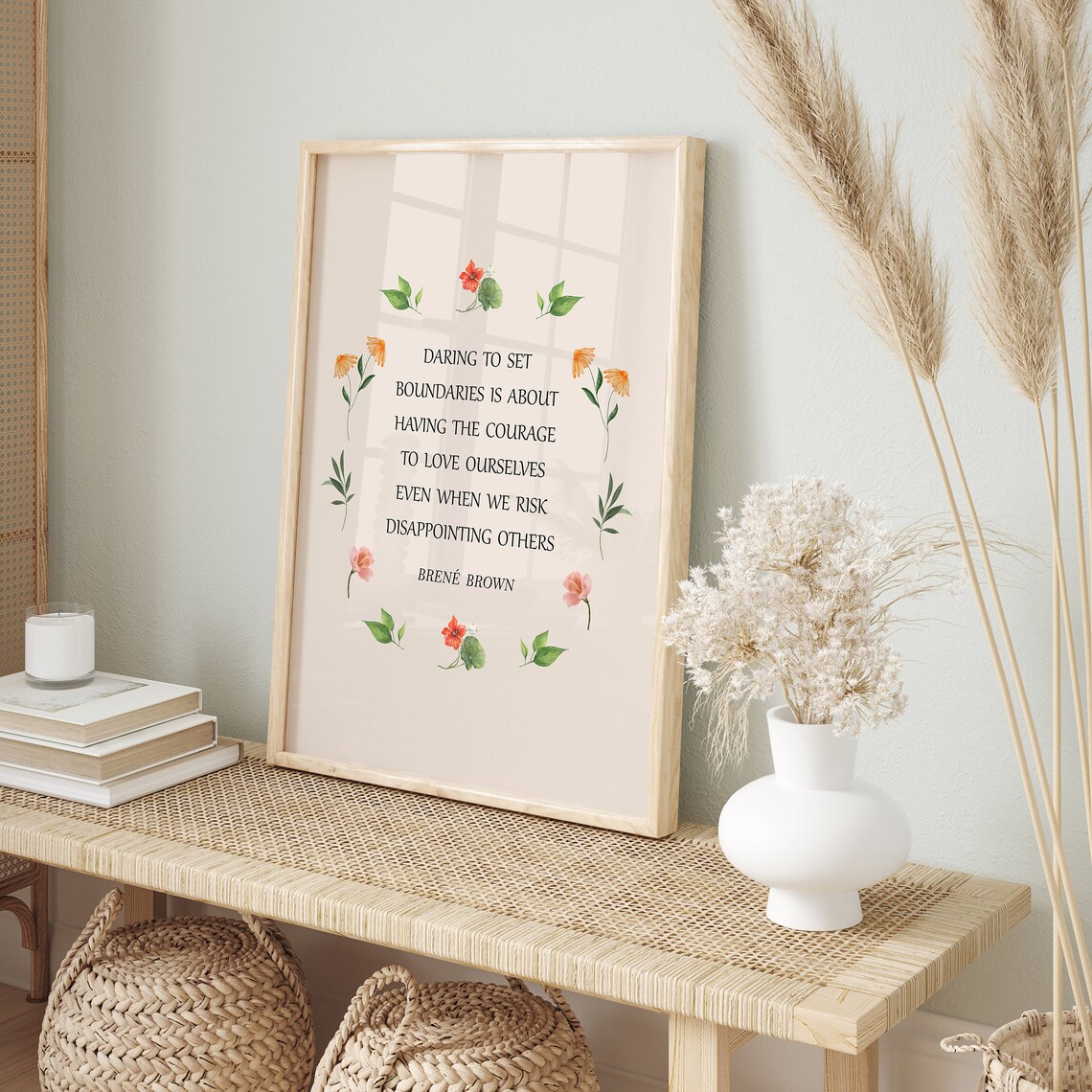 Brene Brown Daring to Set Boundaries Quote Floral Wreath Poster - Image 2