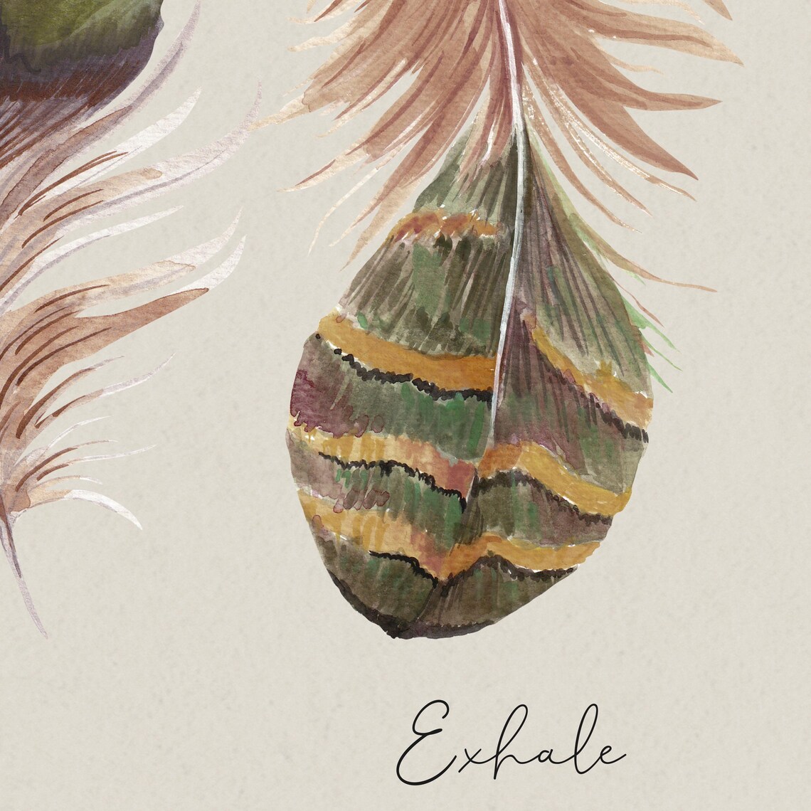 Inhale Exhale Watercolor Feather Breathing Mindfulness Meditation Poster - Image 2