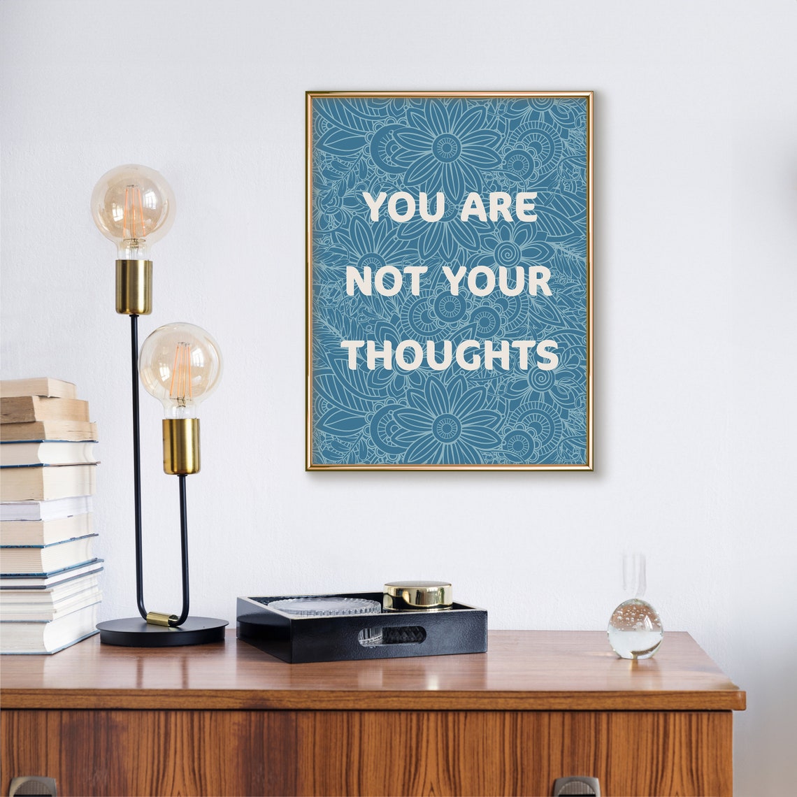 You Are Not Your Thoughts Deep Blue Mandala Affirmation Poster - Image 2