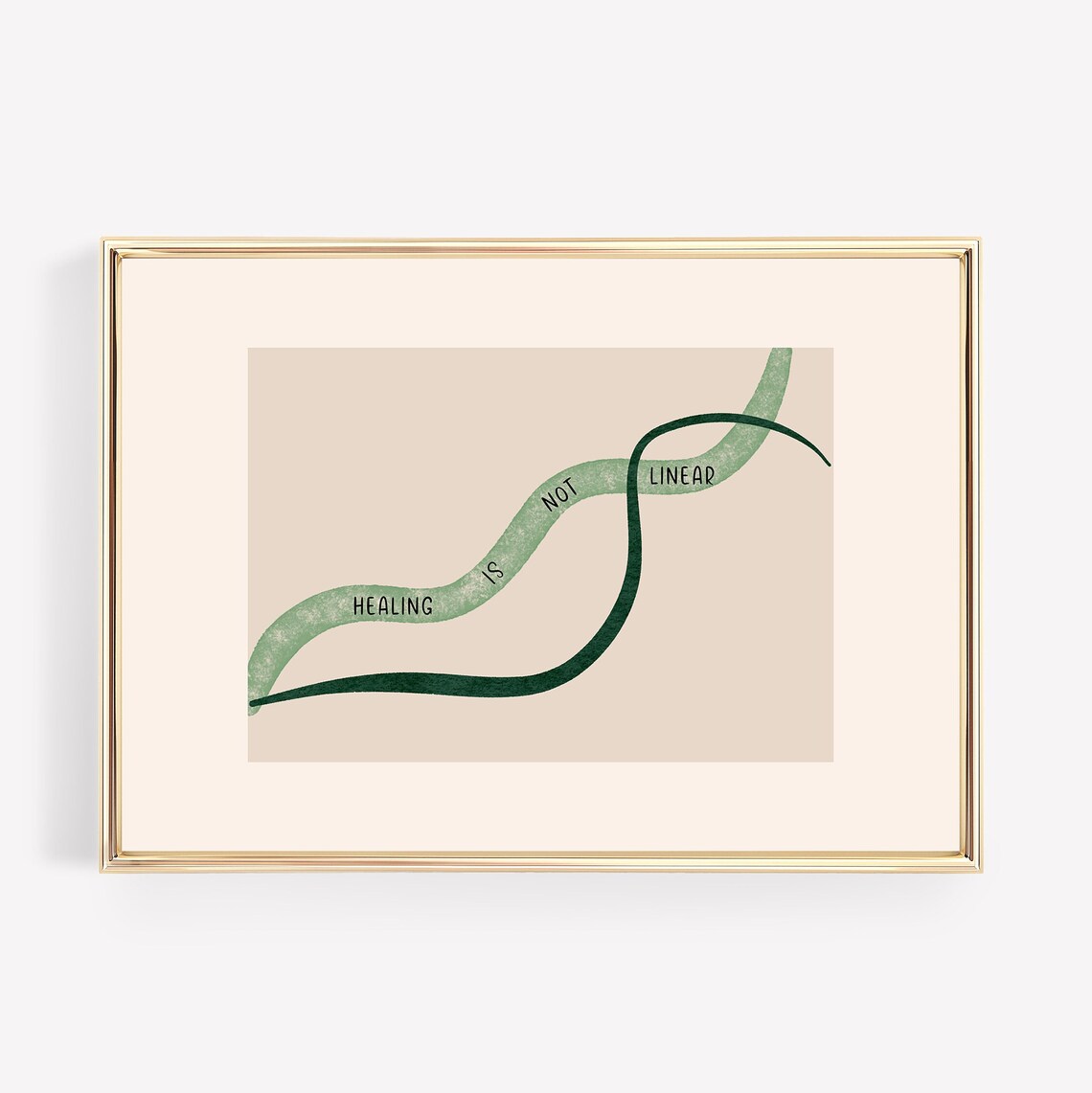 Healing Is Not Linear Green Wave Mental Health Recovery Poster