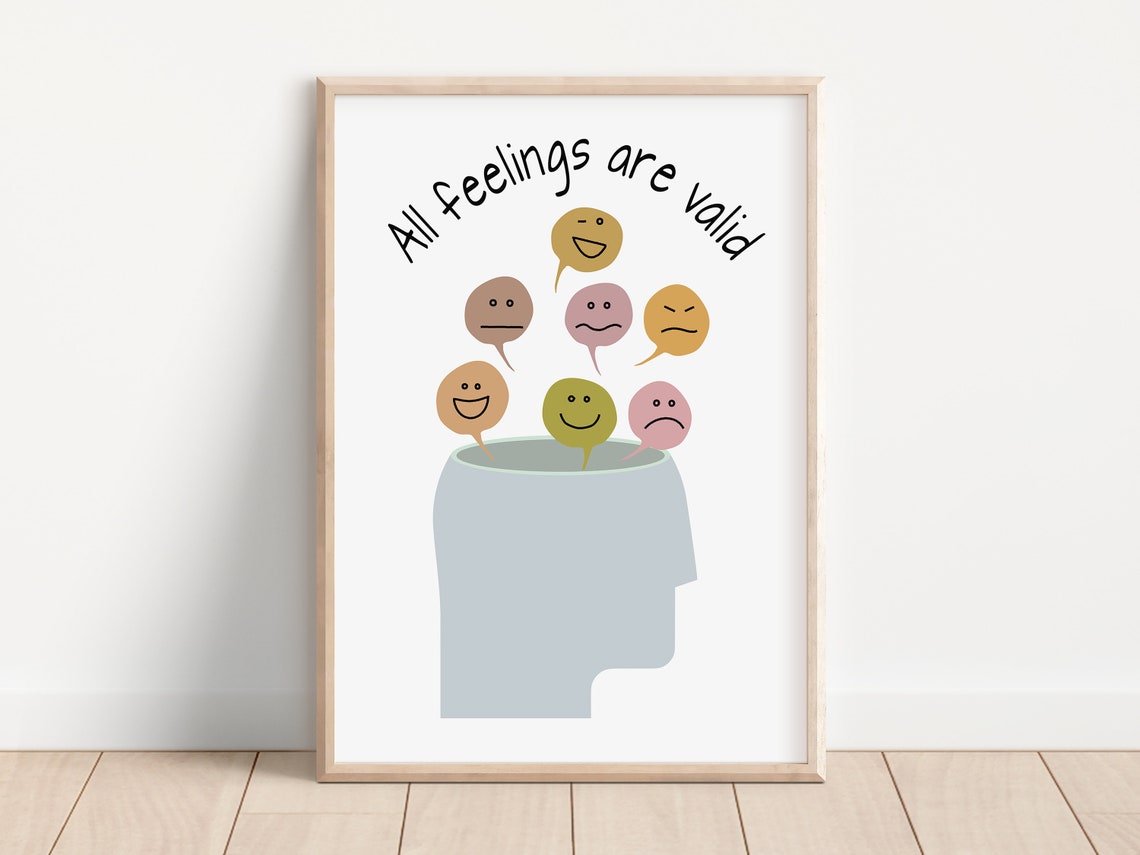 All Feelings Are Valid Minimalist Mindful Emotions Head Quote Poster - Image 3
