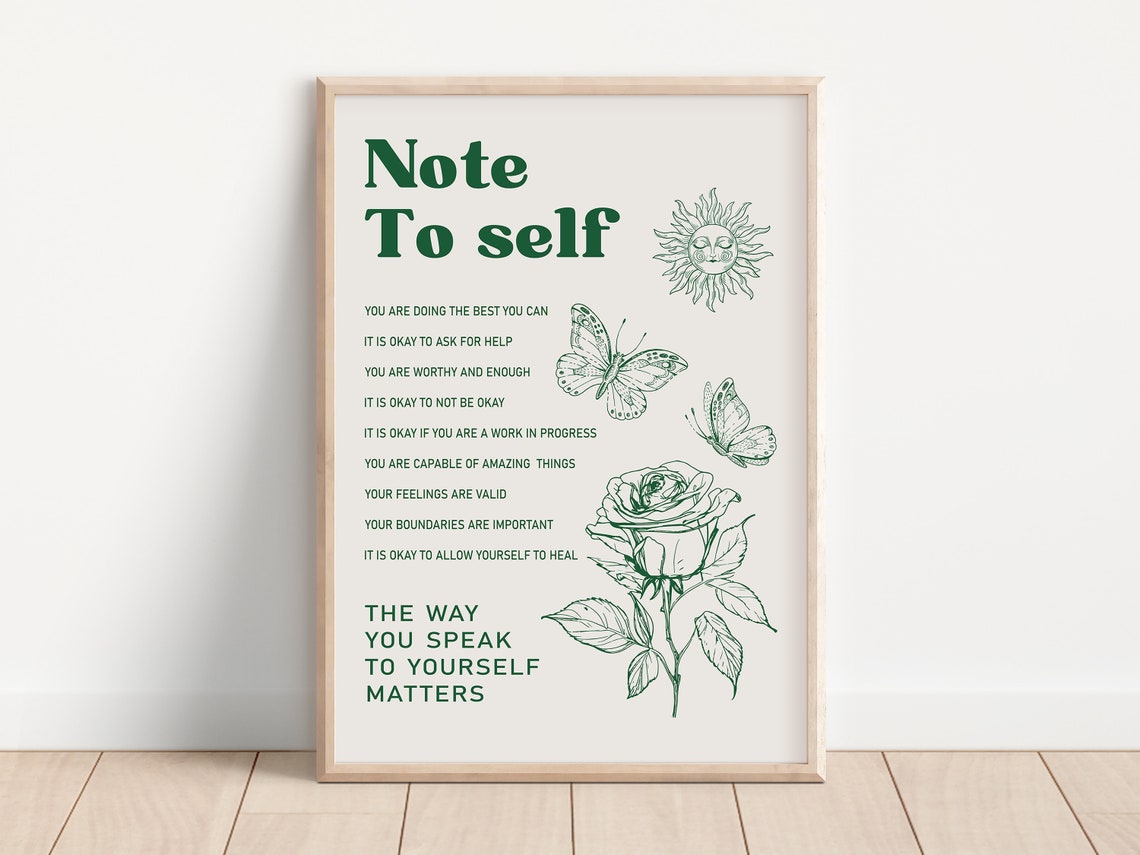 Note To Self Green Botanical Self Talk Matters Affirmations Poster