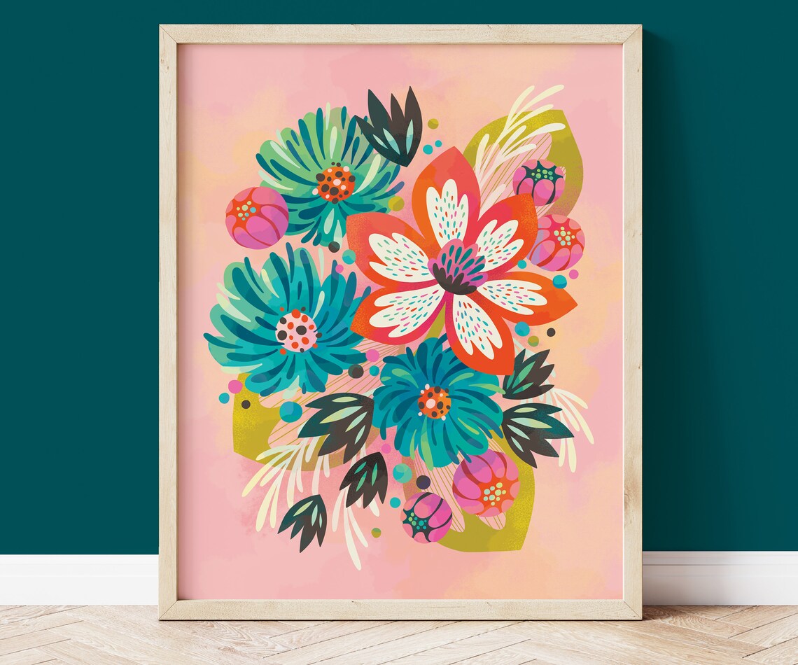 Colorful Flowers Maximalist Gallery Art Print