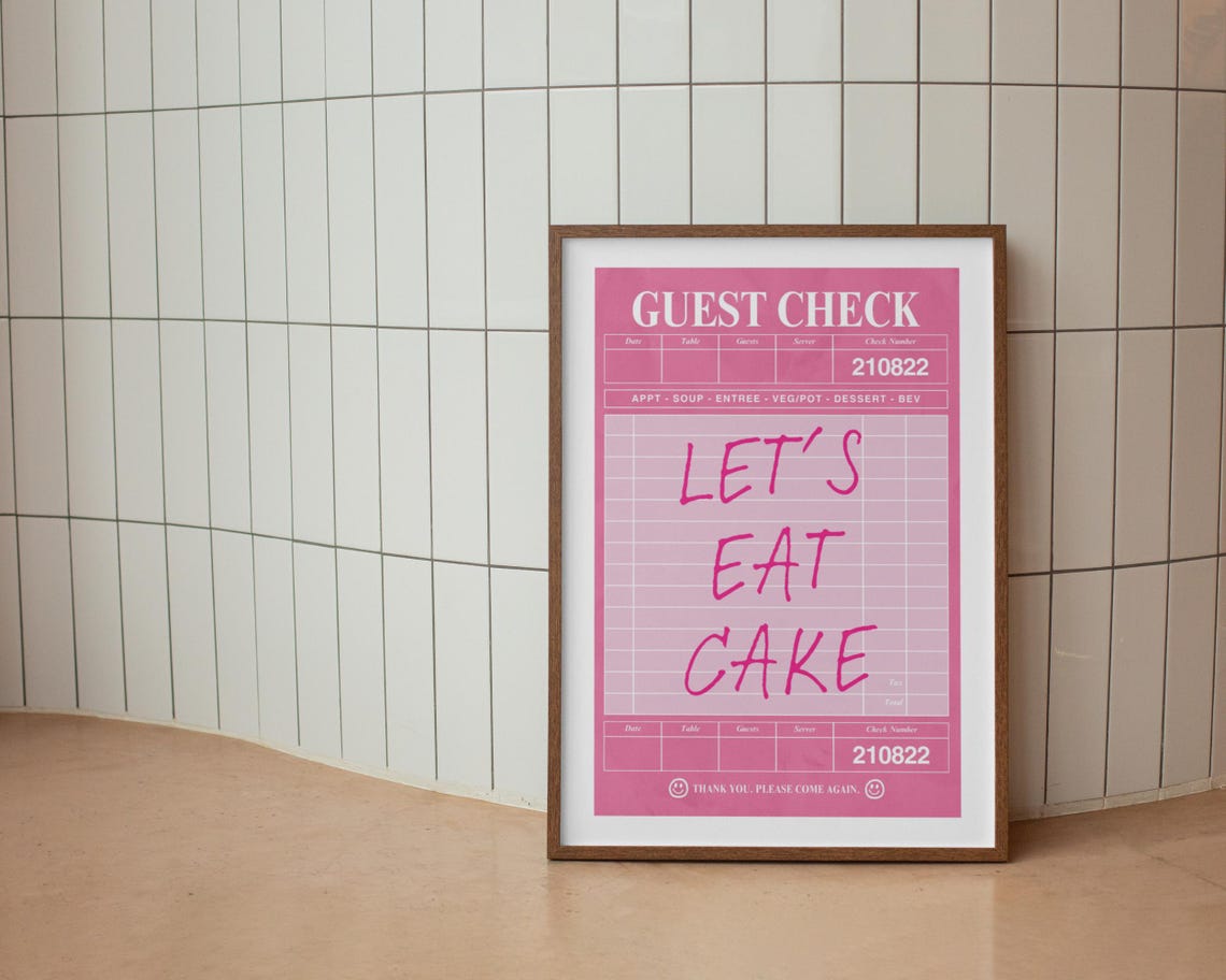 Lets Eat Cake Pink Guest Check Trendy Birthday Party Quote Poster - Image 4