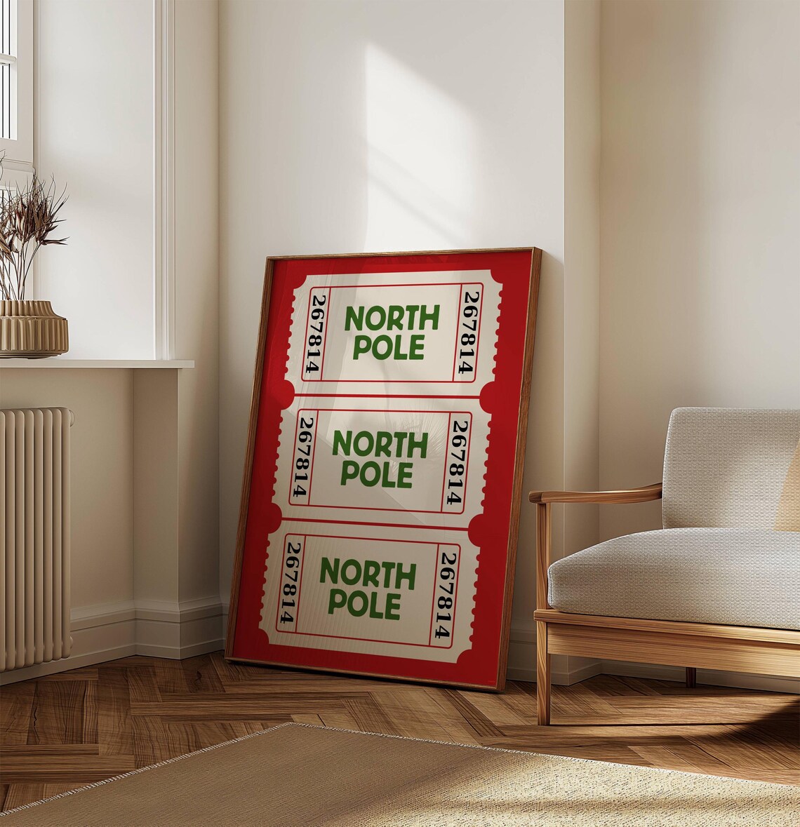 North Pole Ticket Art Print, Red Christmas Decor - Image 4