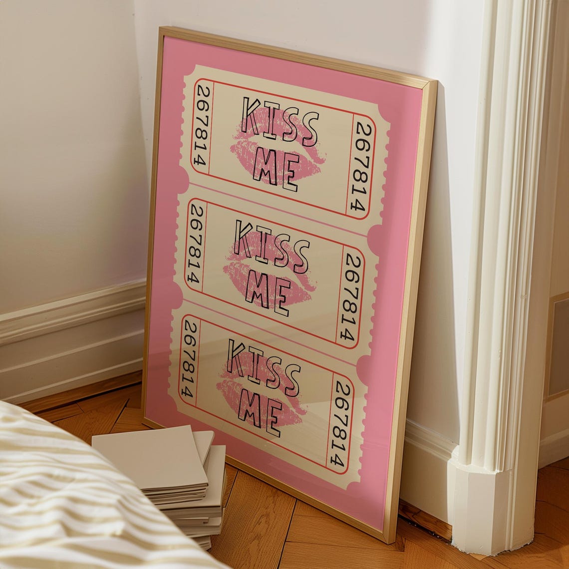 Kiss Me Pink Lipstick Retro Ticket Stub Trio Girly Love Poster - Image 7