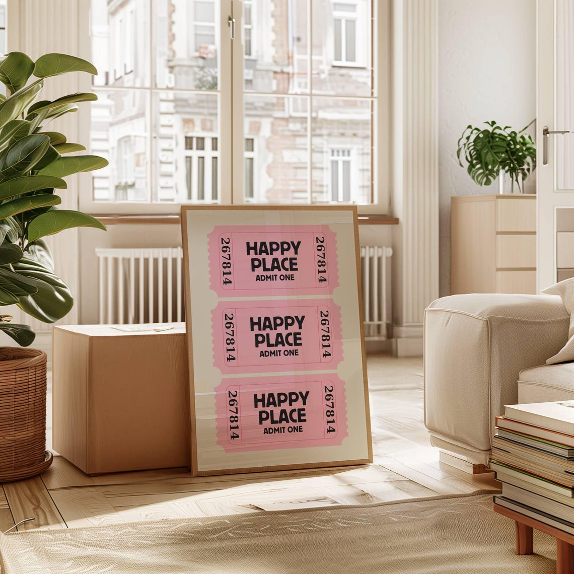 Happy Place Admit One Pink Retro Tickets Trendy Quote Poster - Image 4