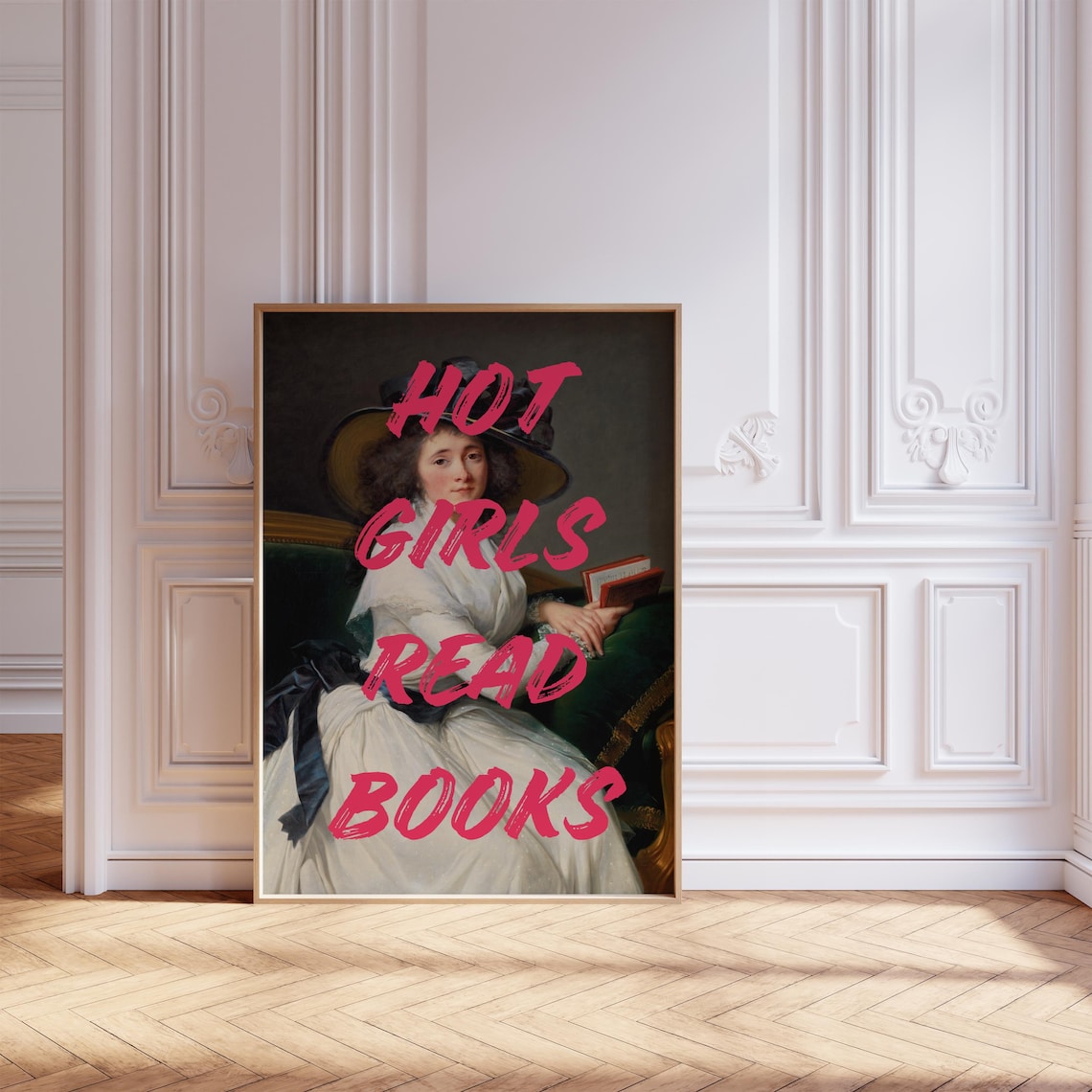 Hot Girls Read Books Vintage Portrait Pink Brush Quote Poster - Image 7
