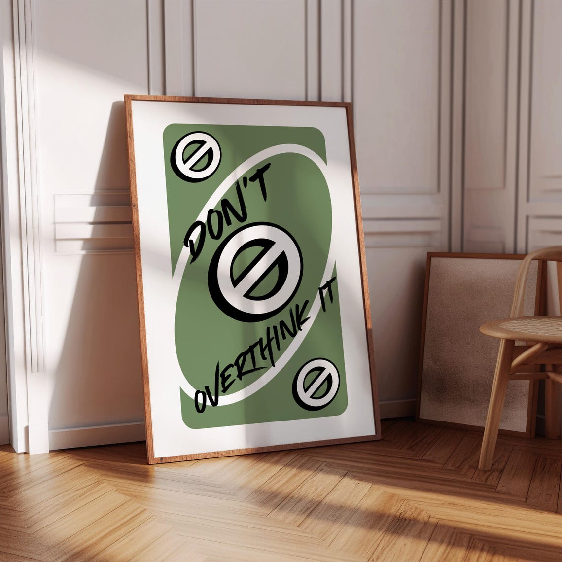Dont Overthink It Sage Green Playing Card Style Mindset Poster - Image 3