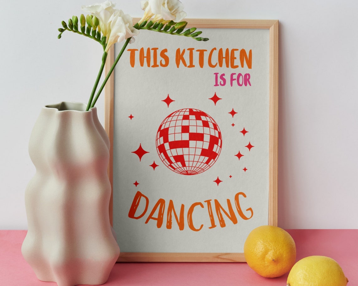 This Kitchen Is for Dancing Disco Ball Fun Retro Kitchen Art Poster - Image 4