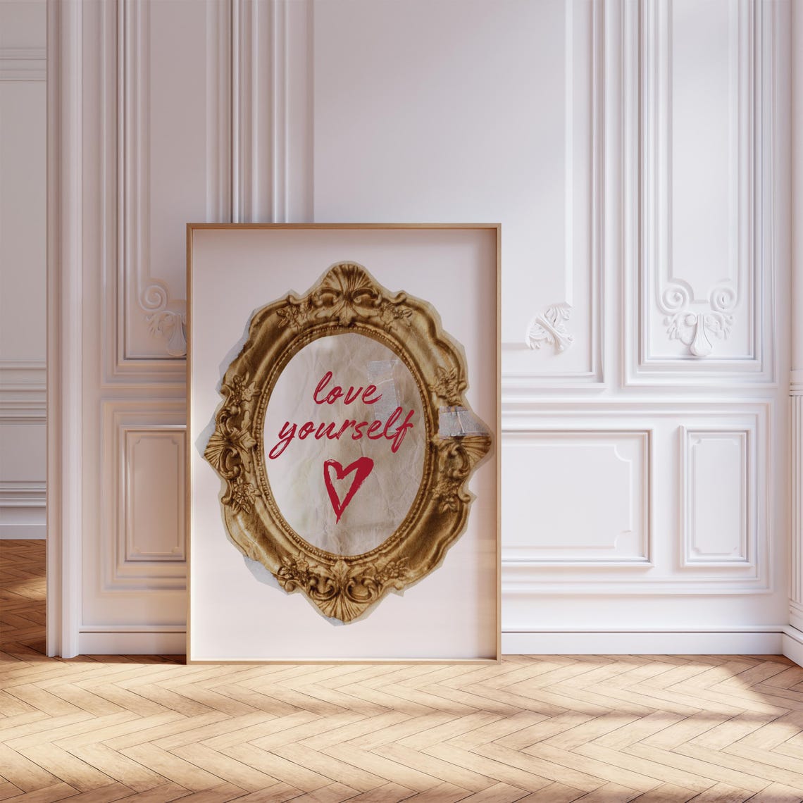 Love Yourself Red Script Gold Vintage Frame Self Love Wall Poster - Image 7