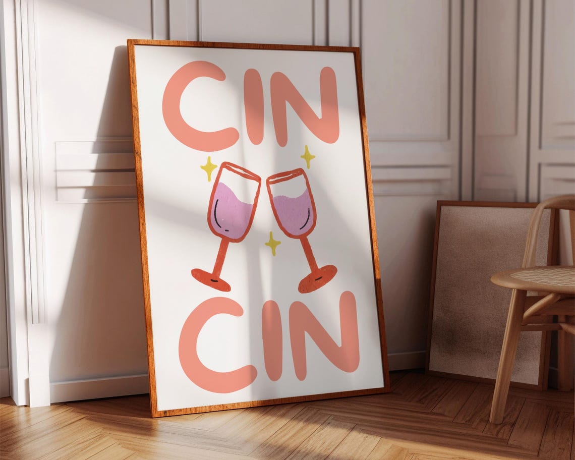 Cin Cin Cheers Wine Glasses Retro Cocktail Bar Cart Art Print - Image 8